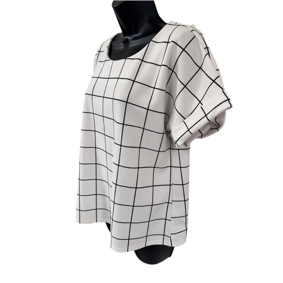 Melloday Plaid White Black Grid Top Blouse Small - Picture 7 of 12
